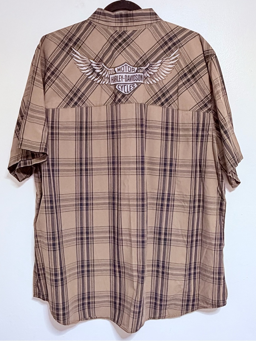 Harley-Davidson Men's Plaid Button Short Sleeve Shirt, Brown Size 3XL